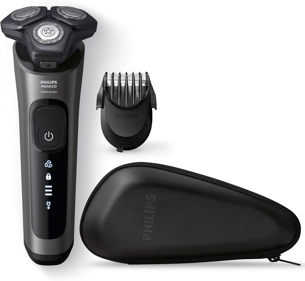 Philips Norelco Shaver 6000, Rechargeable Wet & Dry Shaver with 2-in-1 Click On Beard Styler (5 Length Settings) and Precision Trimmer, S6600/90 (Renewed)