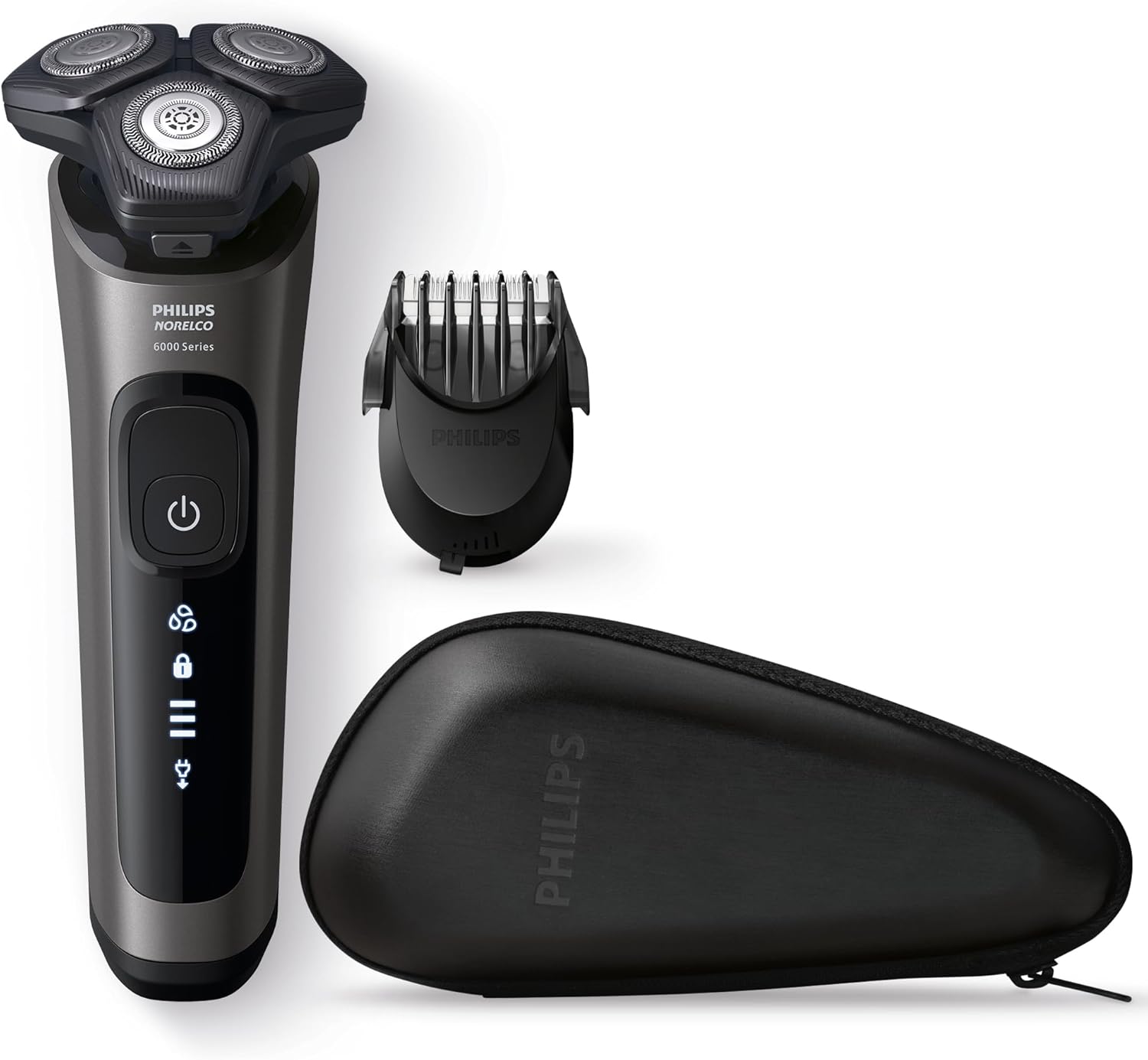 Philips Norelco Shaver 6000, Rechargeable Wet & Dry Shaver with 2-in-1 Click On Beard Styler (5 Length Settings) and Precision Trimmer, S6600/90 (Renewed)