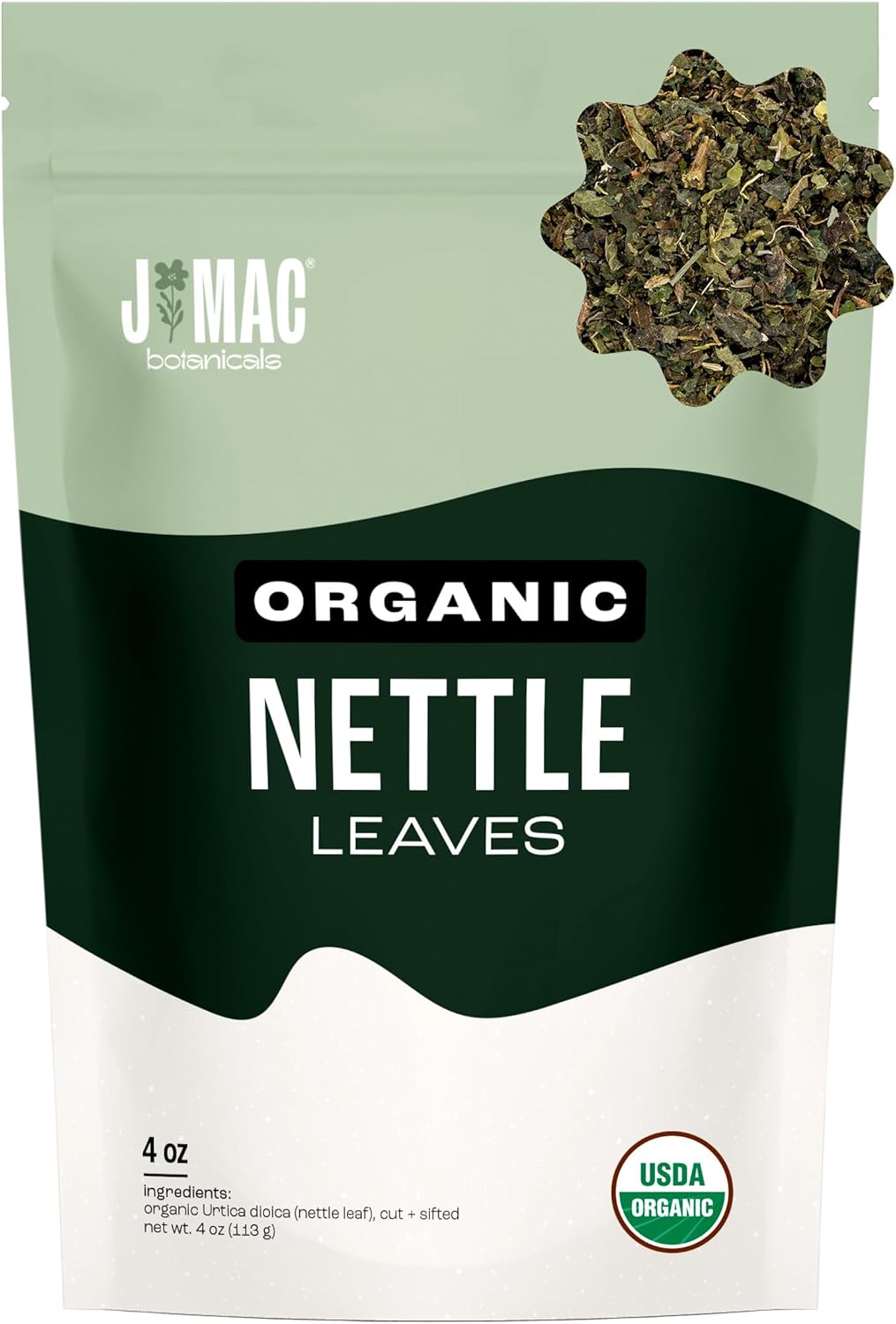 J MAC BOTANICALS Organic Nettle Leaf Herbal Tea 4 oz, 50+ Cups, Certified USDA Organic, Dried stinging nettle tea, Urtica dioica
