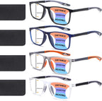 BLOEXCLU 4 Pack Progressive Multifocus Reading Glasses for Men Women TR90 Sports Style Anti-Blue Light Computer Readers