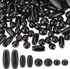PH PandaHall 480pcs Black Wooden Beads, 4 Styles Natural Wood Beads Dyed Wooden Spacer Beads Round/Oval Loose Beads Tube Beads for Jewelry Making Hair Handmade DIY Craft Farmhouse Decor