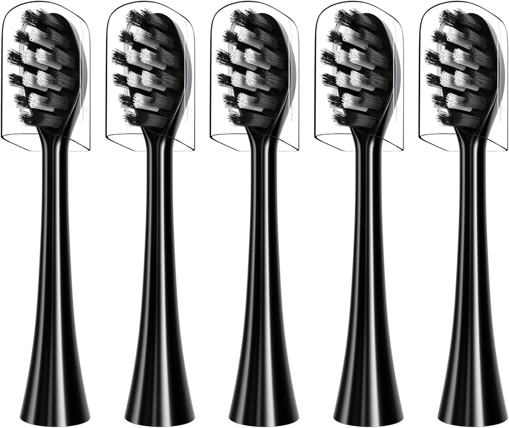 Replacement Toothbrush Heads Compatible with Gleem Electric Toothbrush, W Shape Design Planted with Nylon Bristle (Black)