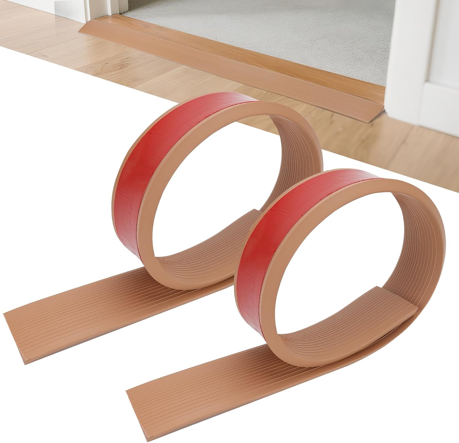 Threshold Ramps for Doorways 2PCS Self-Adhesive Rubber Ramps for Door Wheelchair Stroller Scooter Bathroom Reducer Ramp 2.76" Wide x 3 ft Long