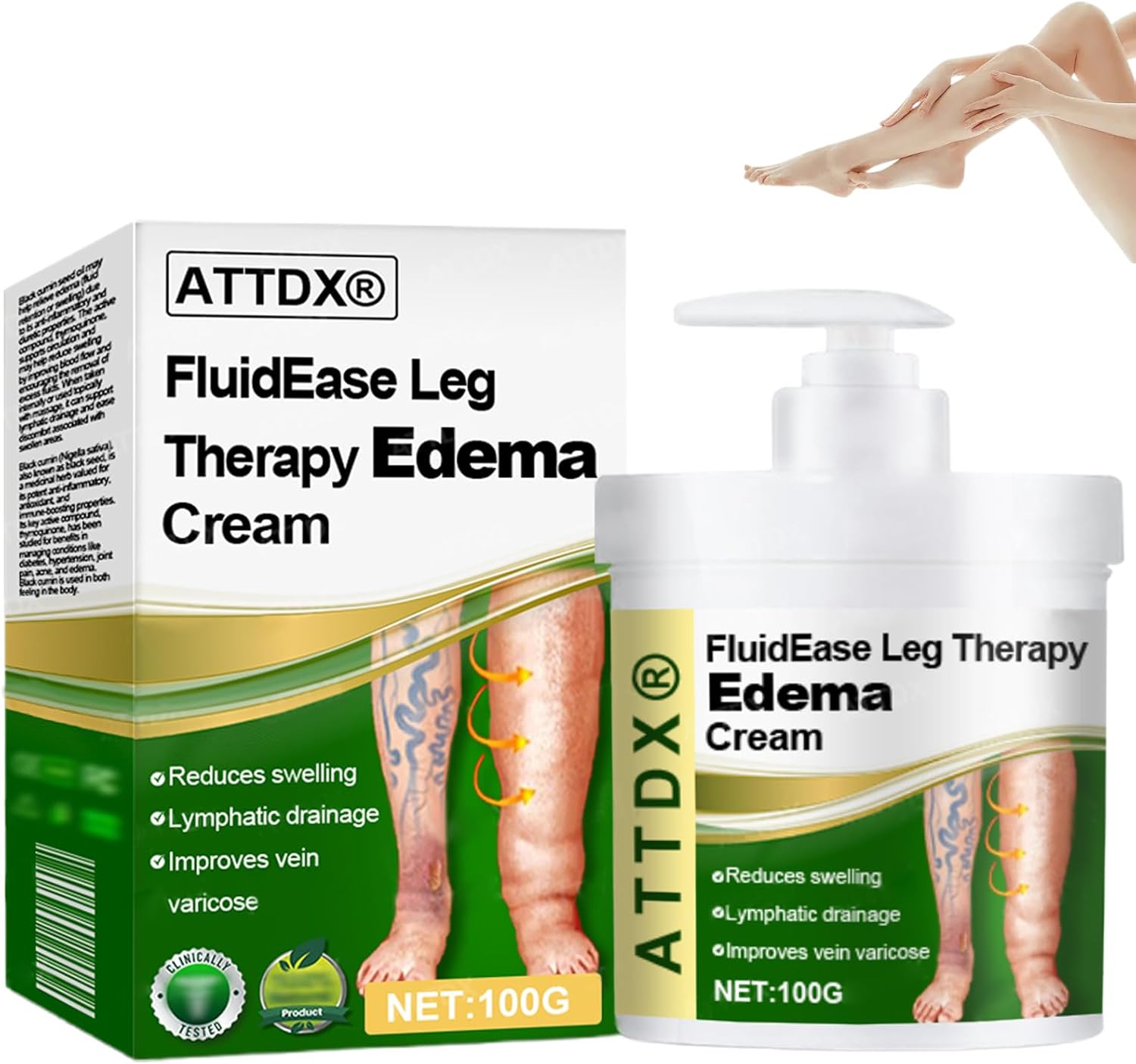 Fluidease Leg Therapy Edema Cream, Fluid Ease Leg Therapy Cream, Lymphatic Drainage Massage Cream, Care Lymphatic Massage Cream, Edema Relief for Legs and Feet (1)