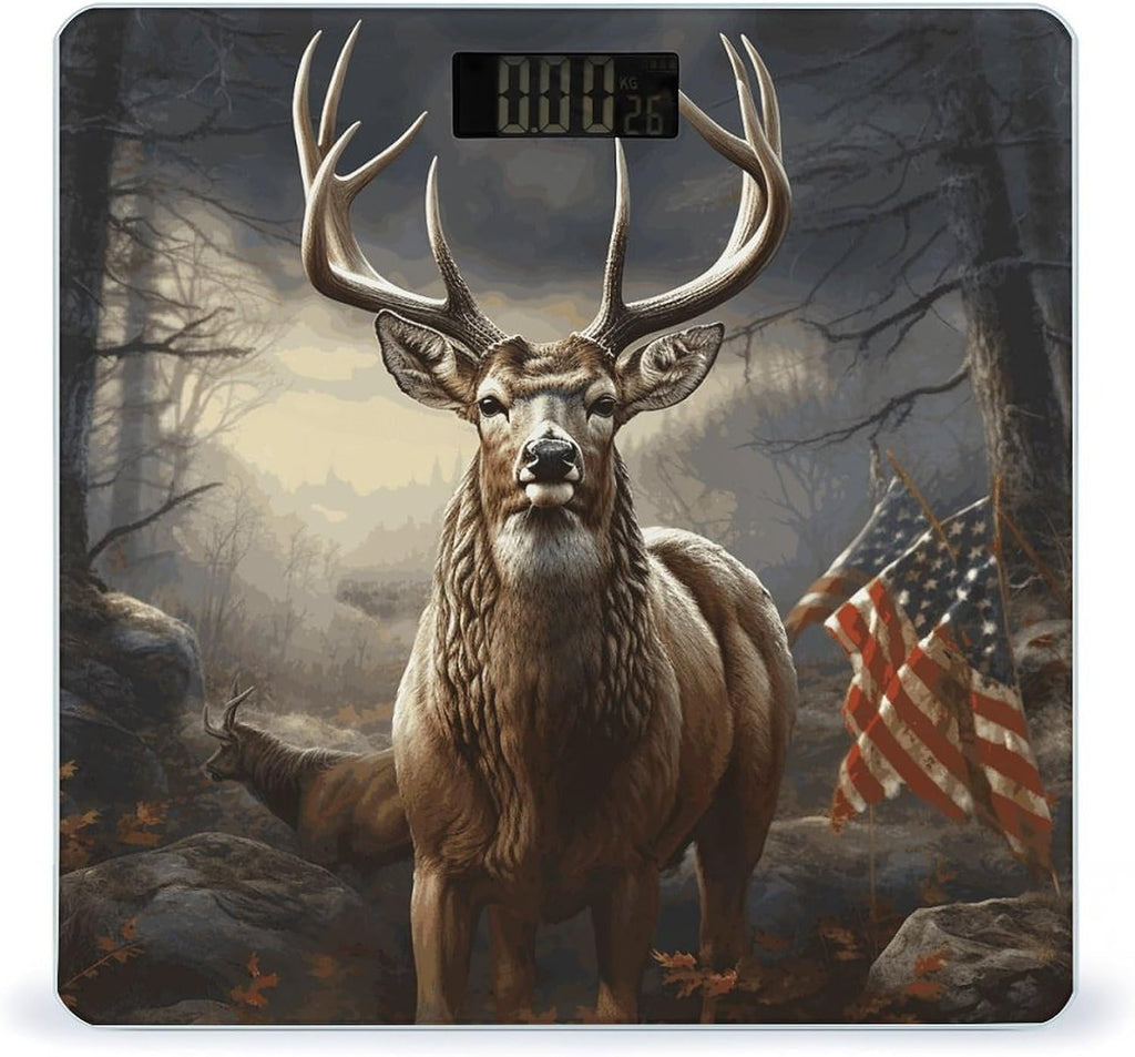 Deer Hunting Season Bathroom Scale for Body Weight Scales Digital Smart Highly Accurate Bathroom Scales with LCD Display Tempered Glass Non-Slip Automatic Weighing Scale 400 Lb