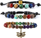 Bivei Chakra Bead Bracelets for Women - 8mm 7 Chakra Bracelet With Real Stones Yoga Gemstone Jewelry 3 Pack