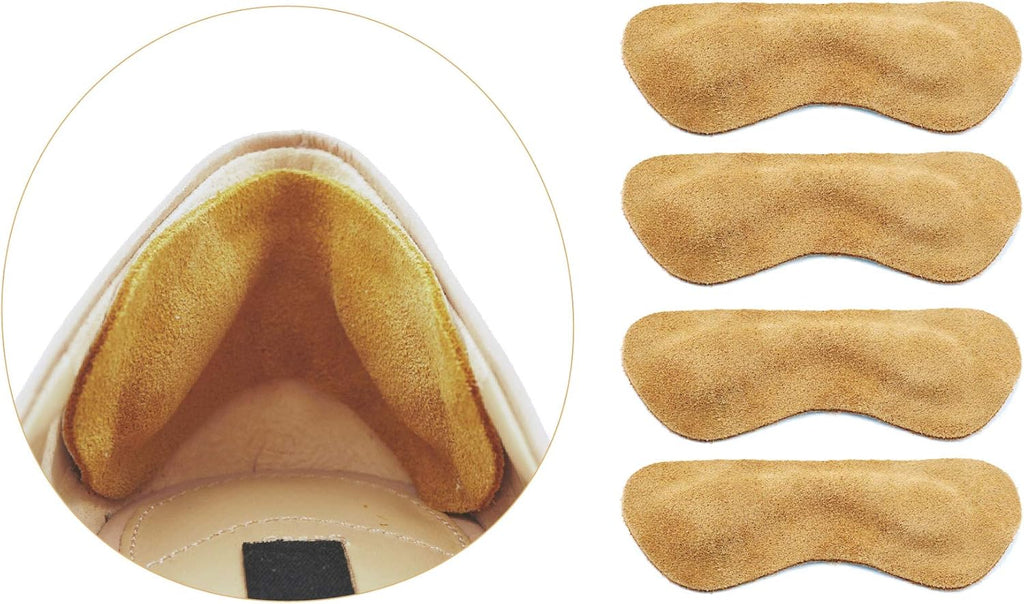 Premium Leather Heel Grips Liner Cushions Inserts for Shoes Too Big, Heel Pads for Heel Pain,Filler Protect Improved Women Men Shoe Fit and Comfort, Khaki,3 Pairs (0.35 inch Thicker)