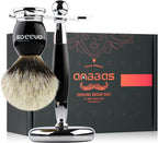 Anbbas Shaving Brush and Stand,Silvertip Badger Hair Brush Black Resin Alloy Handle with Stainless Steel Shaving Stand for Double Edge Safety Razor Straight Razor for Men