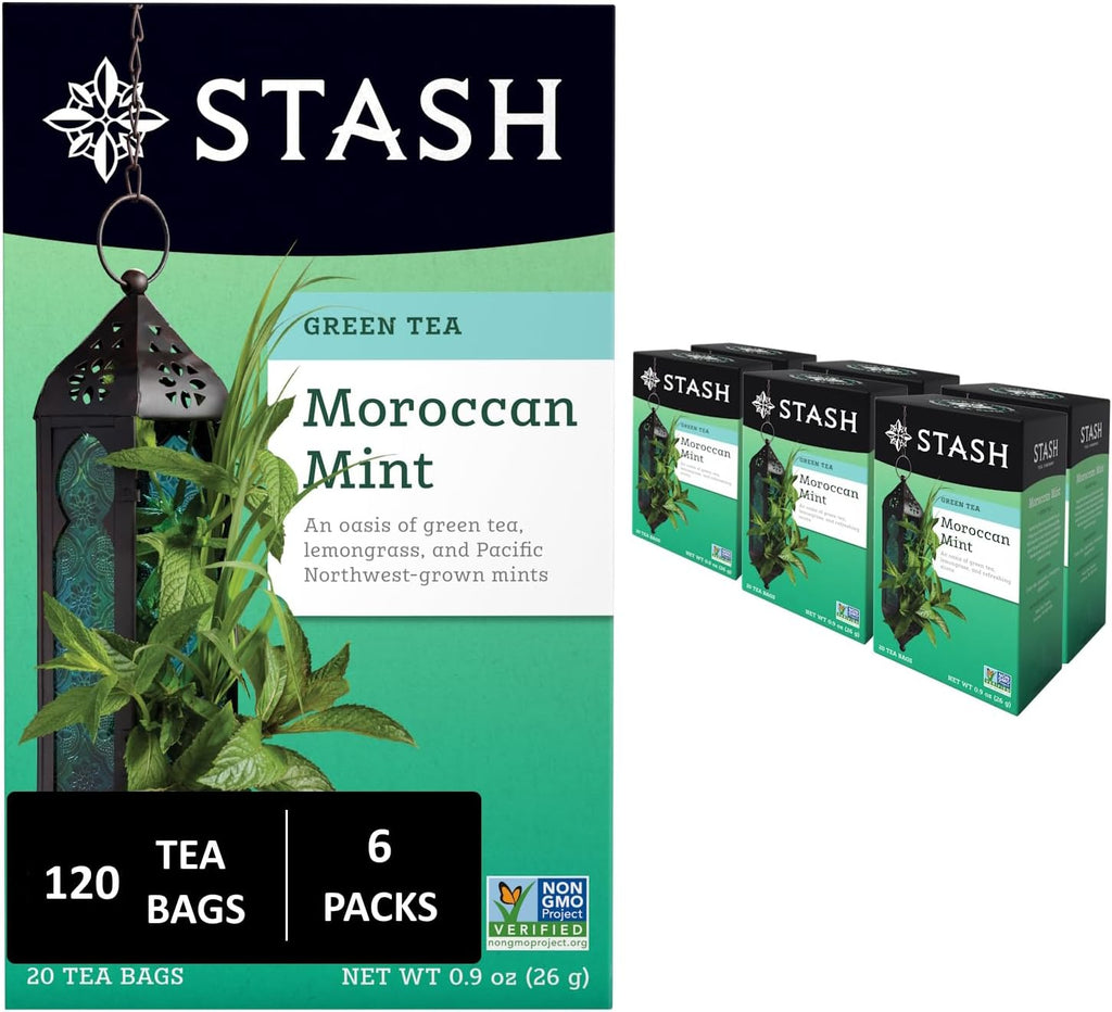 Stash Tea Moroccan Mint Green Tea - Caffeinated, Non-GMO Project Verified Premium Tea with No Artificial Ingredients, 20 Count (Pack of 6) - 120 Bags Total