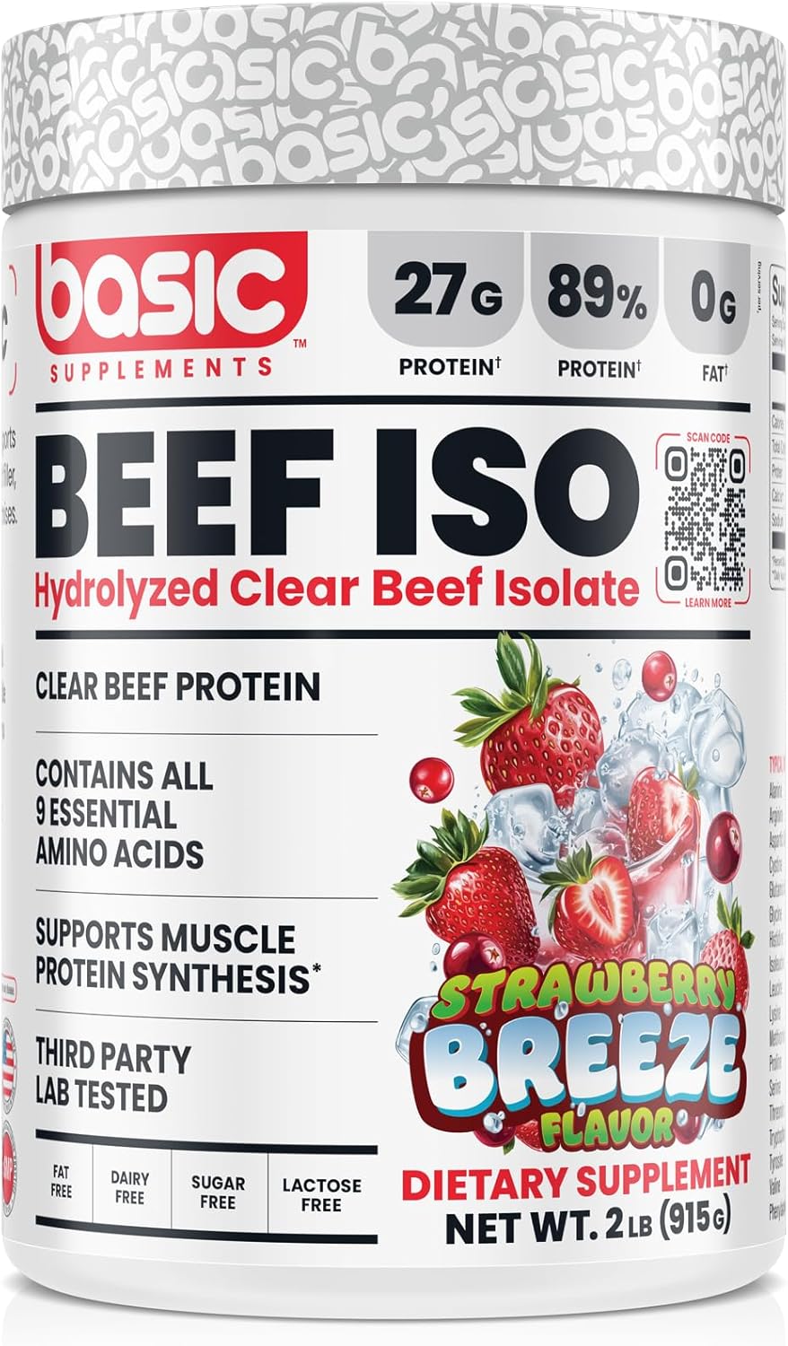 BASIC SUPPLEMENTS Hydrolyzed Clear Beef Isolate Protein Powder, 27g Protein, 9 Essential Amino Acids, Gluten-Free, Fat-Free, Sugar-Free, Dairy-Free, Lactose-Free, Supports Muscle Protein Synthesis