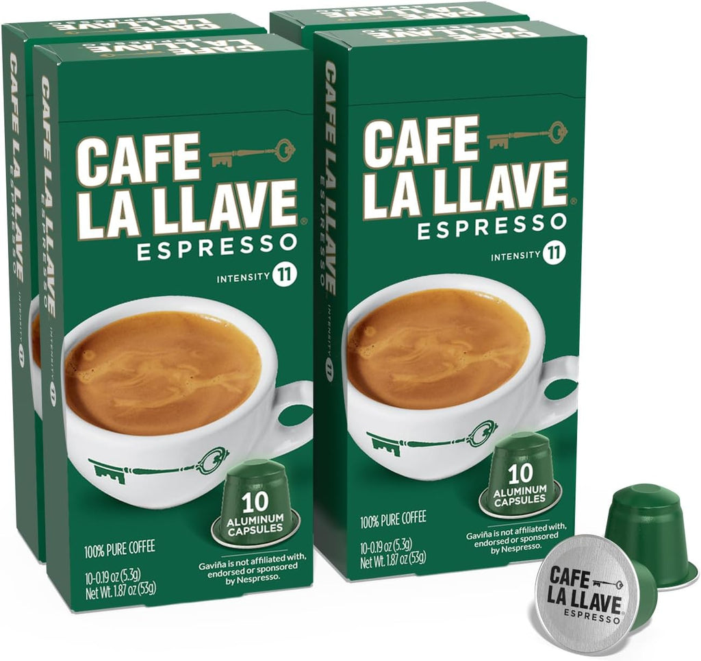 Cafe La Llave Latin Style Espresso Pods, Dark Roast, Compatible with Nespresso Original Line, 40 Count Aluminum Capsules