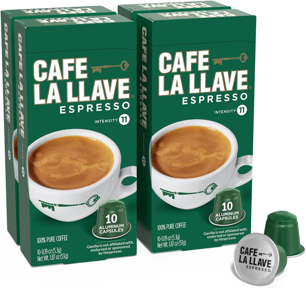Cafe La Llave Latin Style Espresso Pods, Dark Roast, Compatible with Nespresso Original Line, 40 Count Aluminum Capsules
