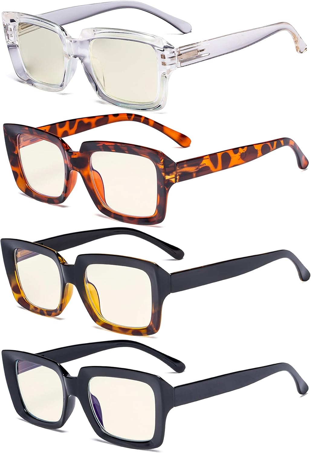 Eyekepper 4 Pack Reading Glasses Blue Light Blocking Oversized Square Computer Readers +1.25