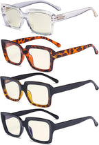 Eyekepper 4 Pack Reading Glasses Blue Light Blocking Oversized Square Computer Eyeglasses +0.00