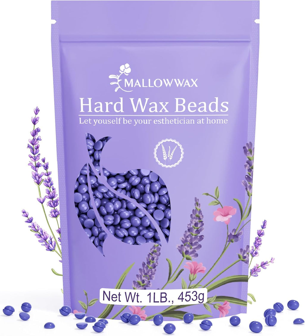 Mallowwax Hard Wax Beads, Wax Beans for Hair Removal, Natural Lavender, Stripless, Coarse Body Hair Specific - Ideal for Bikini, Brazilian, Legs, Underarms, Chest, 16 Ounce