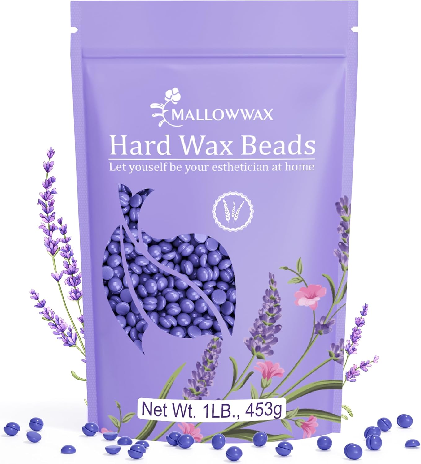 Mallowwax Hard Wax Beads, Wax Beans for Hair Removal, Natural Lavender, Stripless, Coarse Body Hair Specific - Ideal for Bikini, Brazilian, Legs, Underarms, Chest, 16 Ounce