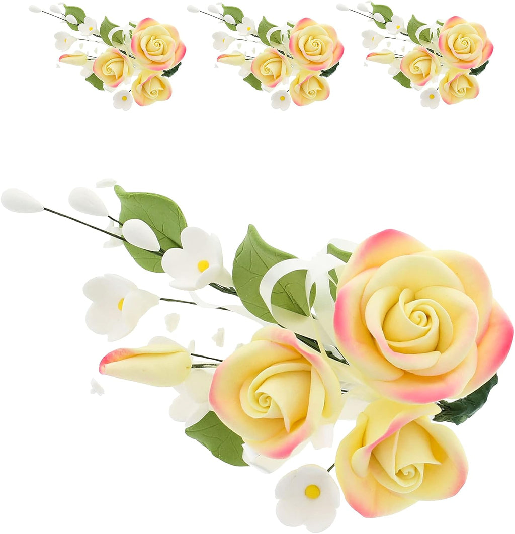 Global Sugar Art Large Rose Sugar Cake Topper Flower Spray, Yellow with Pink, 3 Count by Chef Alan Tetreault