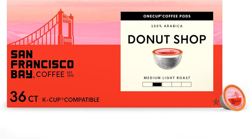 San Francisco Bay K-Cup Coffee Pods, Donut Shop (36 ct), Medium-Light Roast, Commercially Compostable Single-Serve Coffee Pods