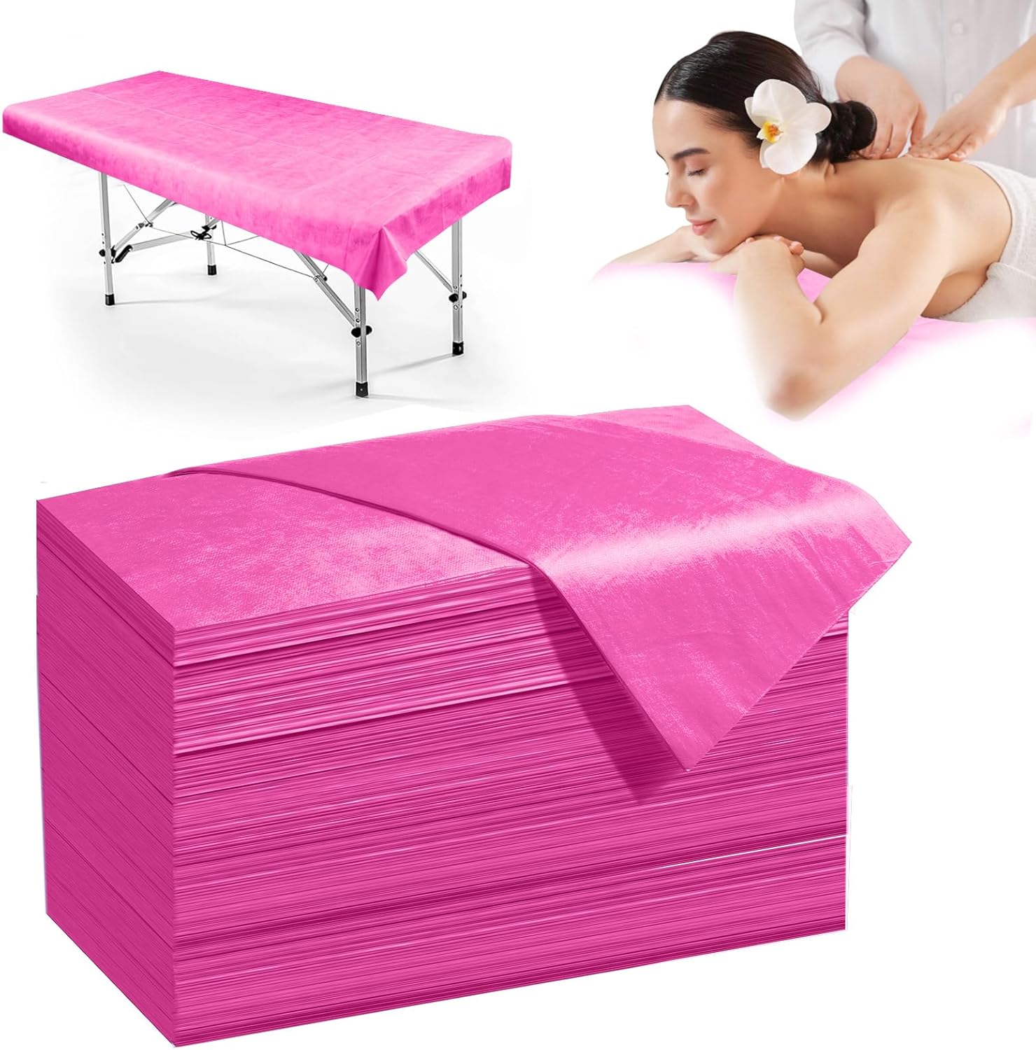 100 Pack Disposable Bed Sheets – 31.5 x 71 in Waterproof Non-woven Sheets for Massage, Spa, Tattoo & Salon Tables (Pink)