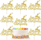 Christmas Cake Topper Handmade Reindeer Cake Decorations Gold Glitter Merry Christmas Cake Toppers for Winter Holiday Xmas Eve Theme Party Supplies DIY Dessert Decoration 8 Packs