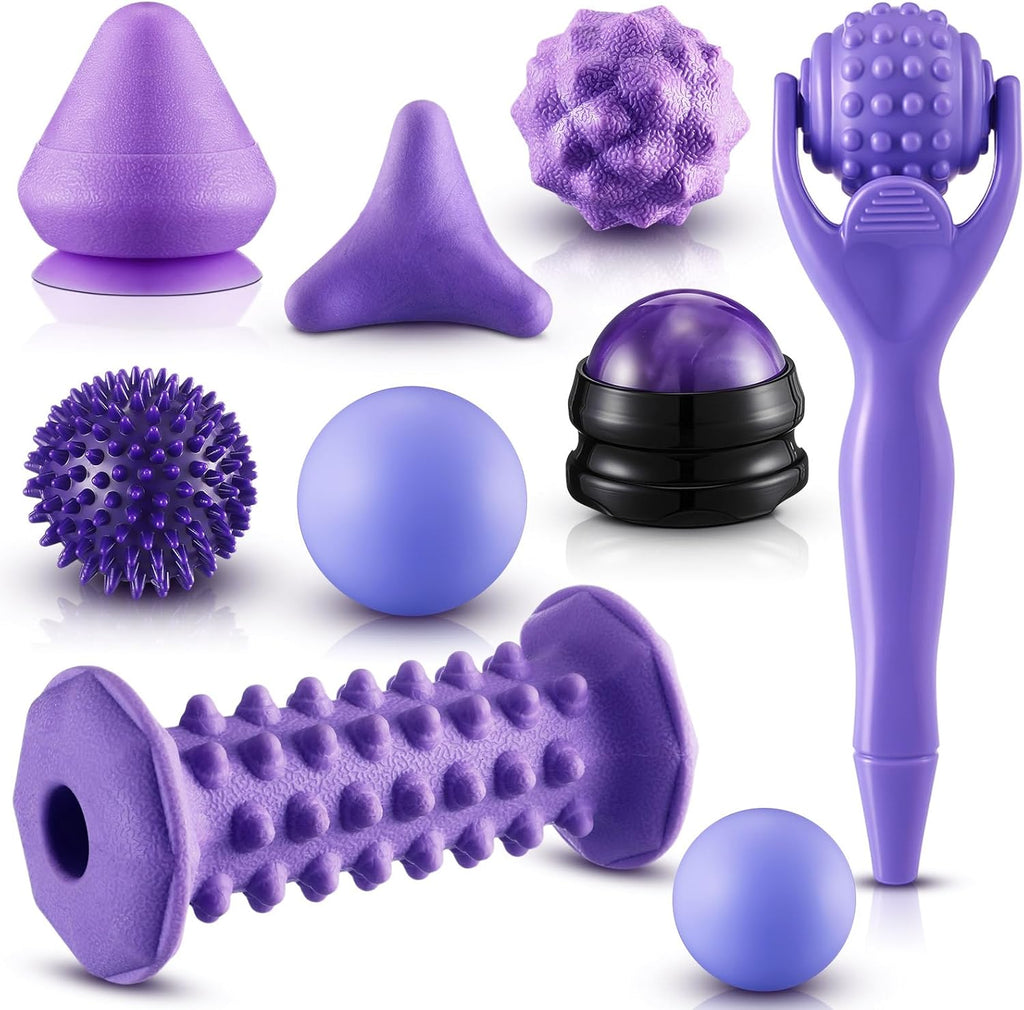 Ceenna 9 Pcs Massage Balls Set for Myofascial Point Release & Deep Massage Tissue Includes Lacrosse, 360° Rotating Mountable Ball, Spiky Balls, Hand Exercise Ball, Foot Roller