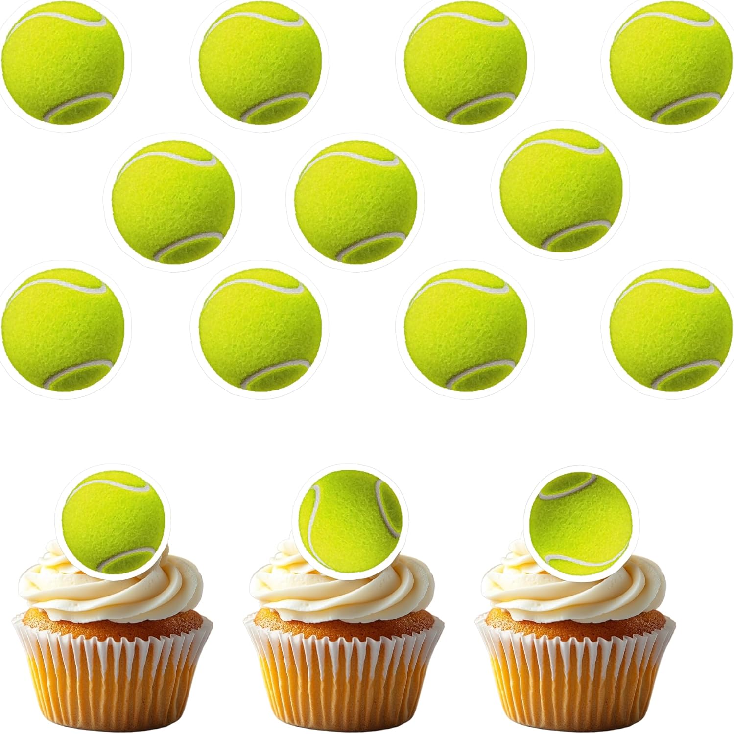 50 PCS Edible Tennis Cupcake Toppers Wafer Paper Sport Ball Cake Toppers Edible Tennis Party Decorations for Sports Themed Baby Shower Kids Boys Birthday Party Cake Decorations Supplies