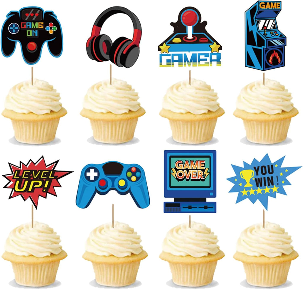 32PCS Video Game Cupcake Toppers Assembled Game On Controllers Cupcake Picks GamePad Cake Decorations for Game Theme Baby Shower Kids Boys Gamer Birthday Party Anniversary Cake Decorations Supplies