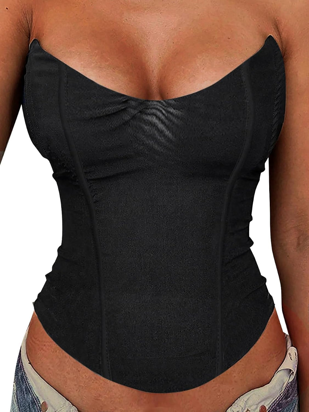 Avanova Mesh Overbust Corset Tops for Women Strapless Bustier Corsets Sexy Going Out Crop Top