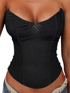 Avanova Mesh Overbust Corset Tops for Women Strapless Bustier Corsets Sexy Going Out Crop Top