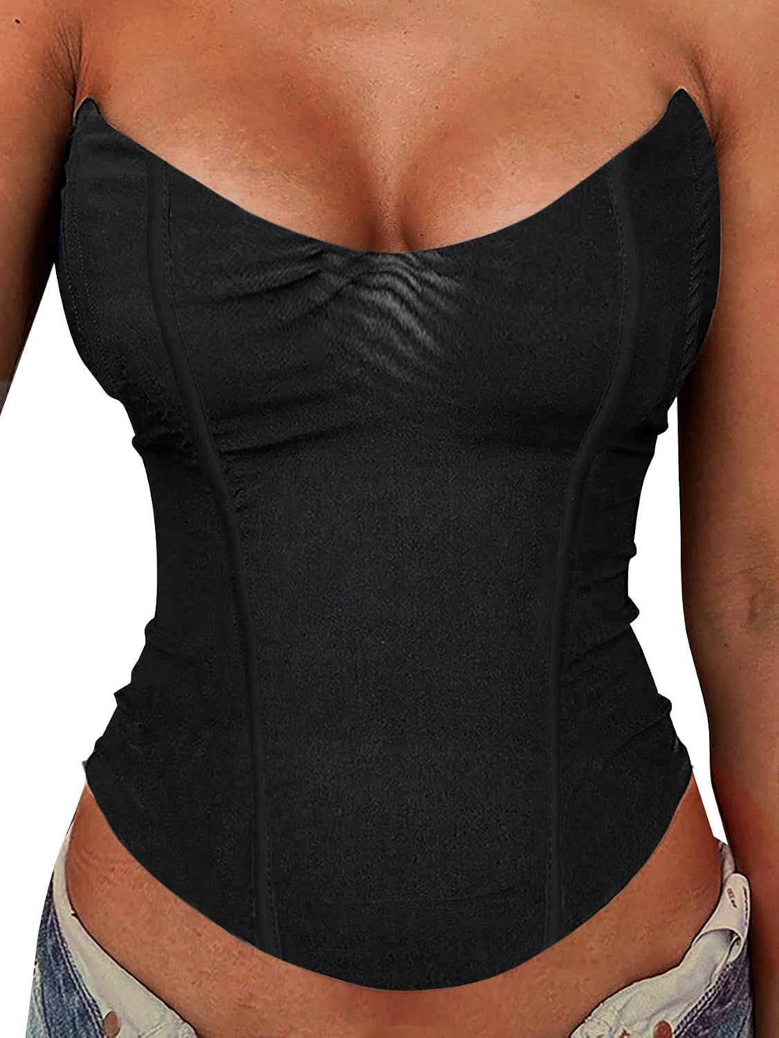 Avanova Mesh Overbust Corset Tops for Women Strapless Bustier Corsets Sexy Going Out Crop Top