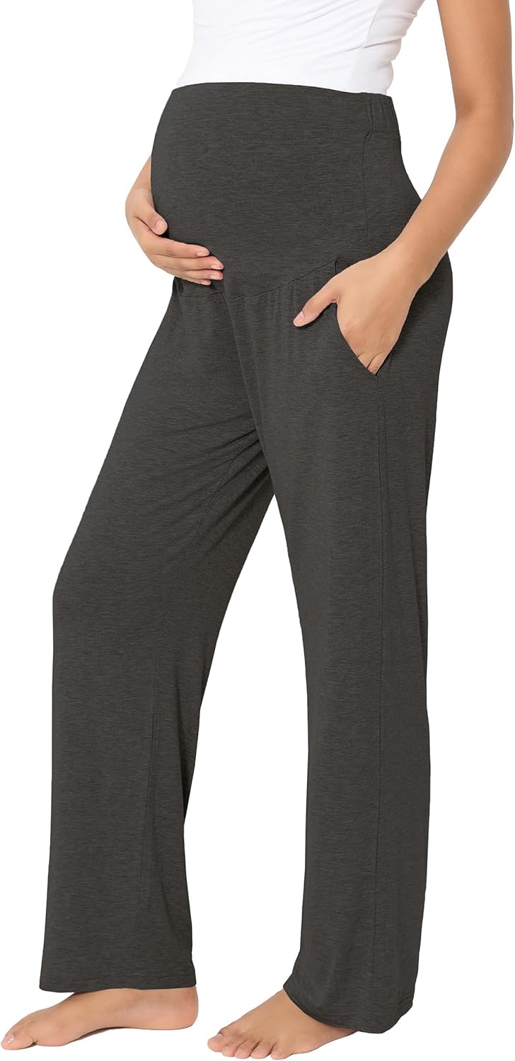 Maternity Pajama Pants Viscose from Bamboo Pregnancy Lounge Pants Soft Comfy Loose Stretchy Trousers with Pockets