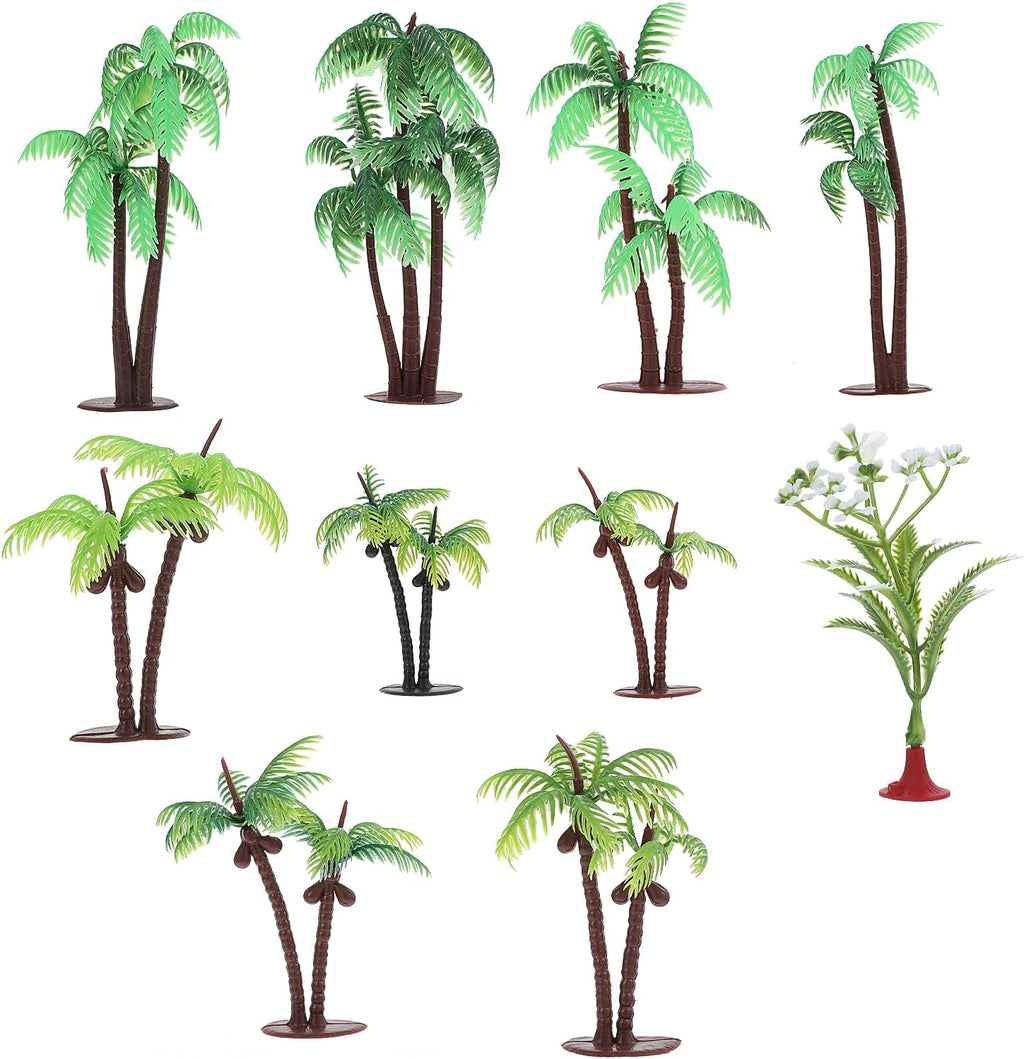 Palm Tree Cake Topper, 10 Pcs Mini Fake Palm Tree Decor Imitation Coconut Trees Artificial Tropical Rainforest Greenery Plant Decoration for Cake Toppers Micro Aquarium Garden Building Landscape