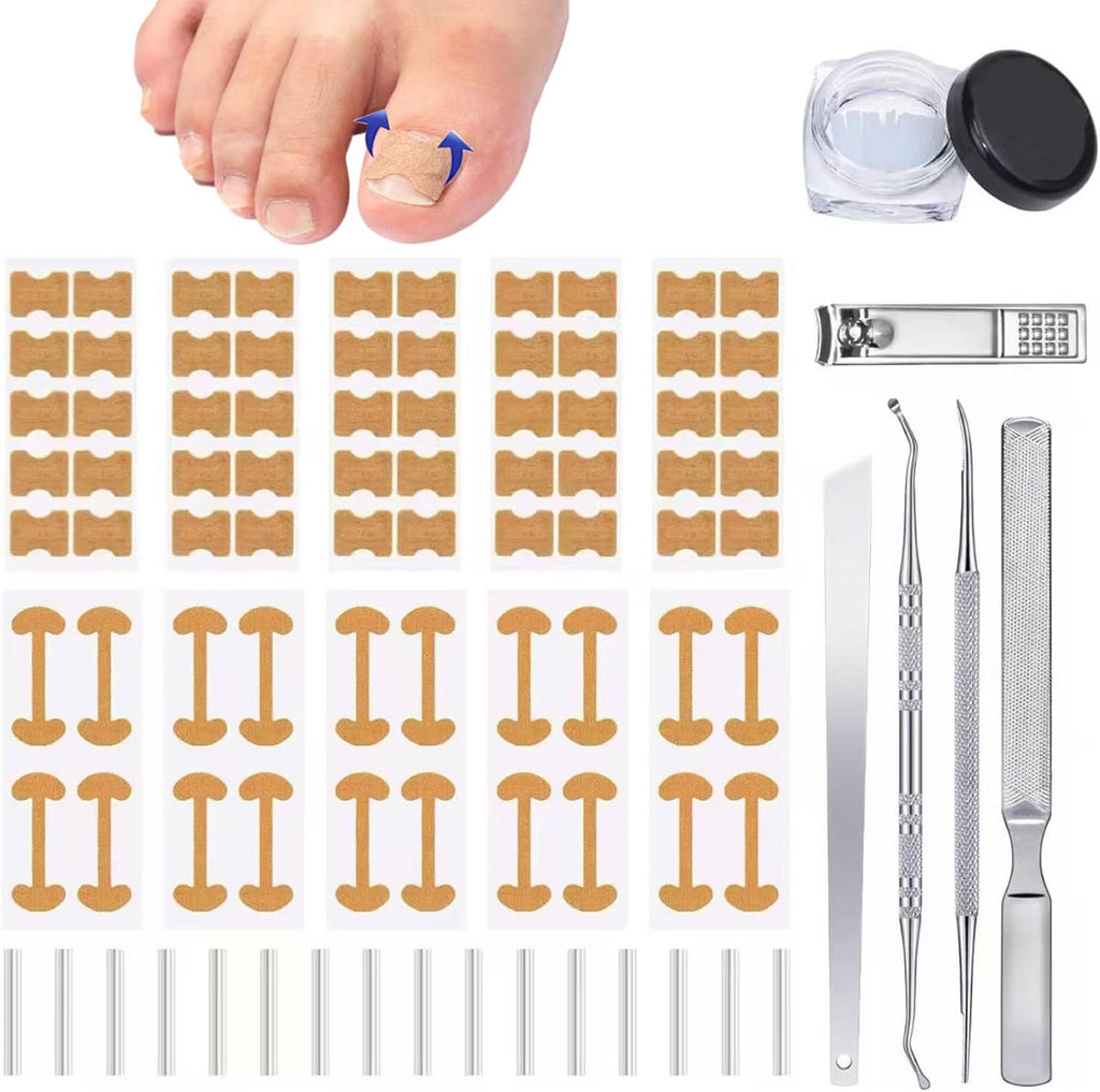 Professional Ingrown Toenail Toolkit with Breathable Ingrown Toenail Strips, Curved Toenails Corrector Patch, Painless File and Lifter for Home Pedicure Care