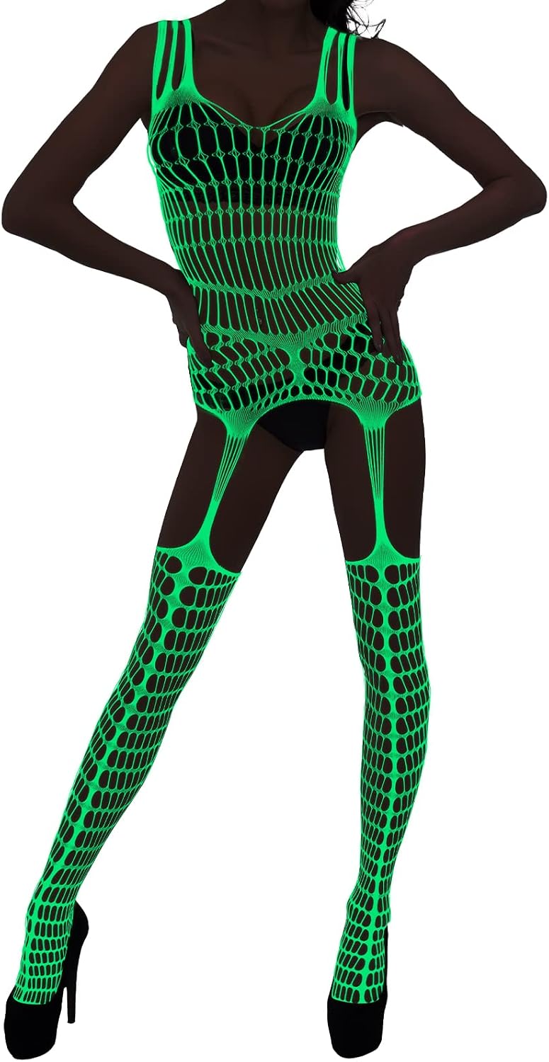 Hercicy Glow in the Dark Fishnet Stockings Hollow Fishnet Stockings Luminous Glowing Mesh Socks High Waist White Mesh(Stylish Style)