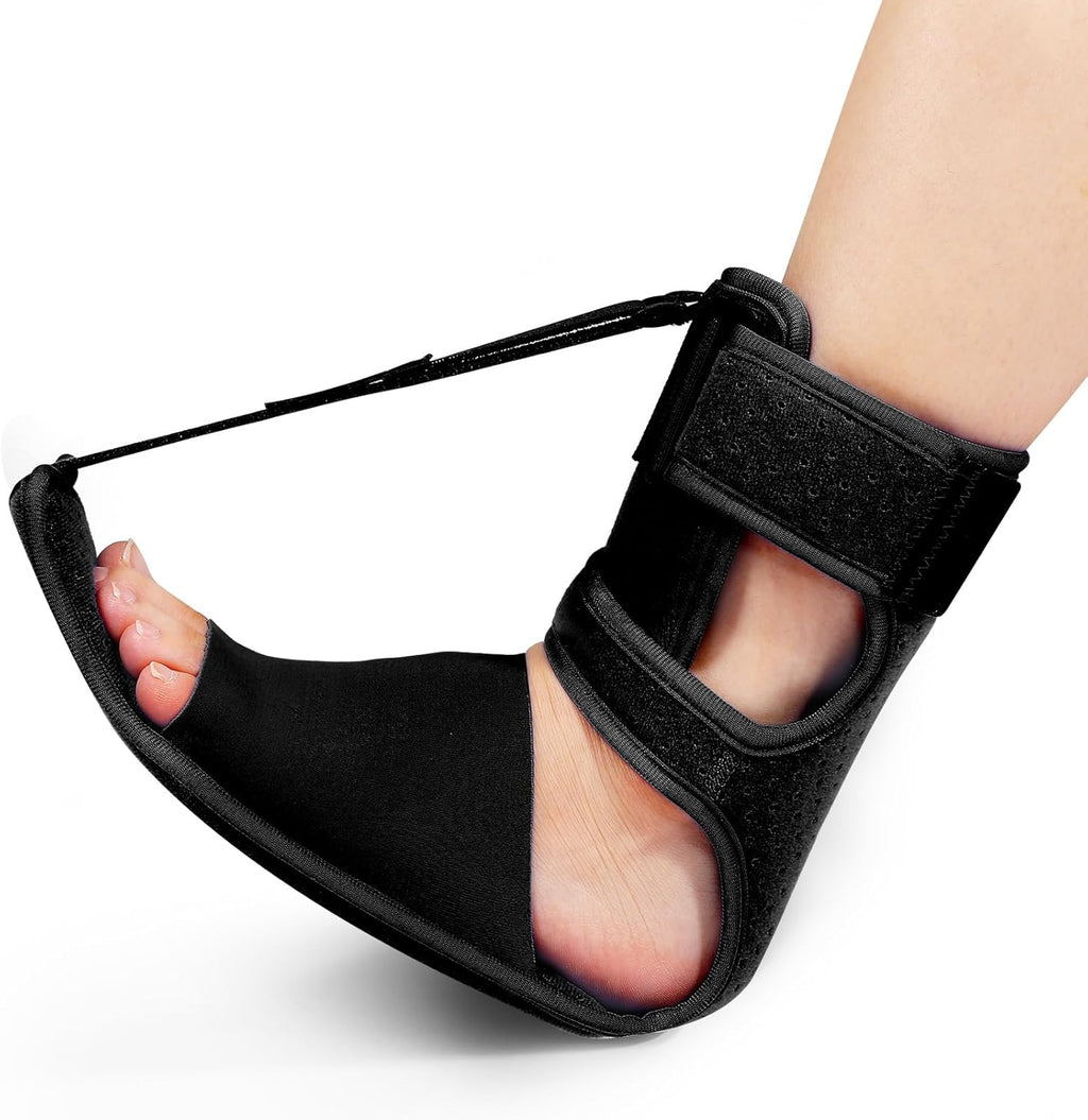 Upgrade Plantar Fasciitis Night Splint & Relief Brace with Adjustable Straps - Support for Achilles Tendonitis, Heel Spur Pain, Day & Night Use (1, Black)