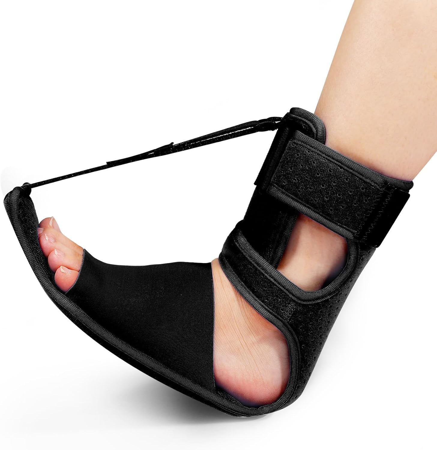Upgrade Plantar Fasciitis Night Splint & Relief Brace with Adjustable Straps - Support for Achilles Tendonitis, Heel Spur Pain, Day & Night Use (1, Black)