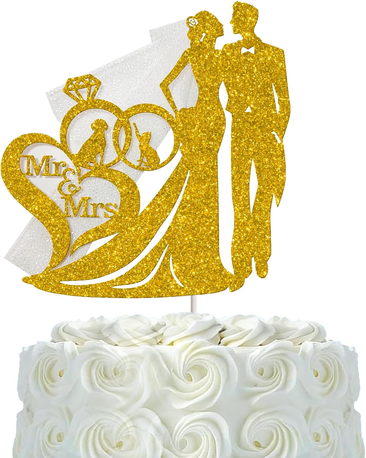 Mr and Mrs Wedding Cake Topper with Bride & Groom Dogs and Cats – Engagement Theme Sign for Bridal Shower Anniversary Wedding Party & Valentine's Day Decor