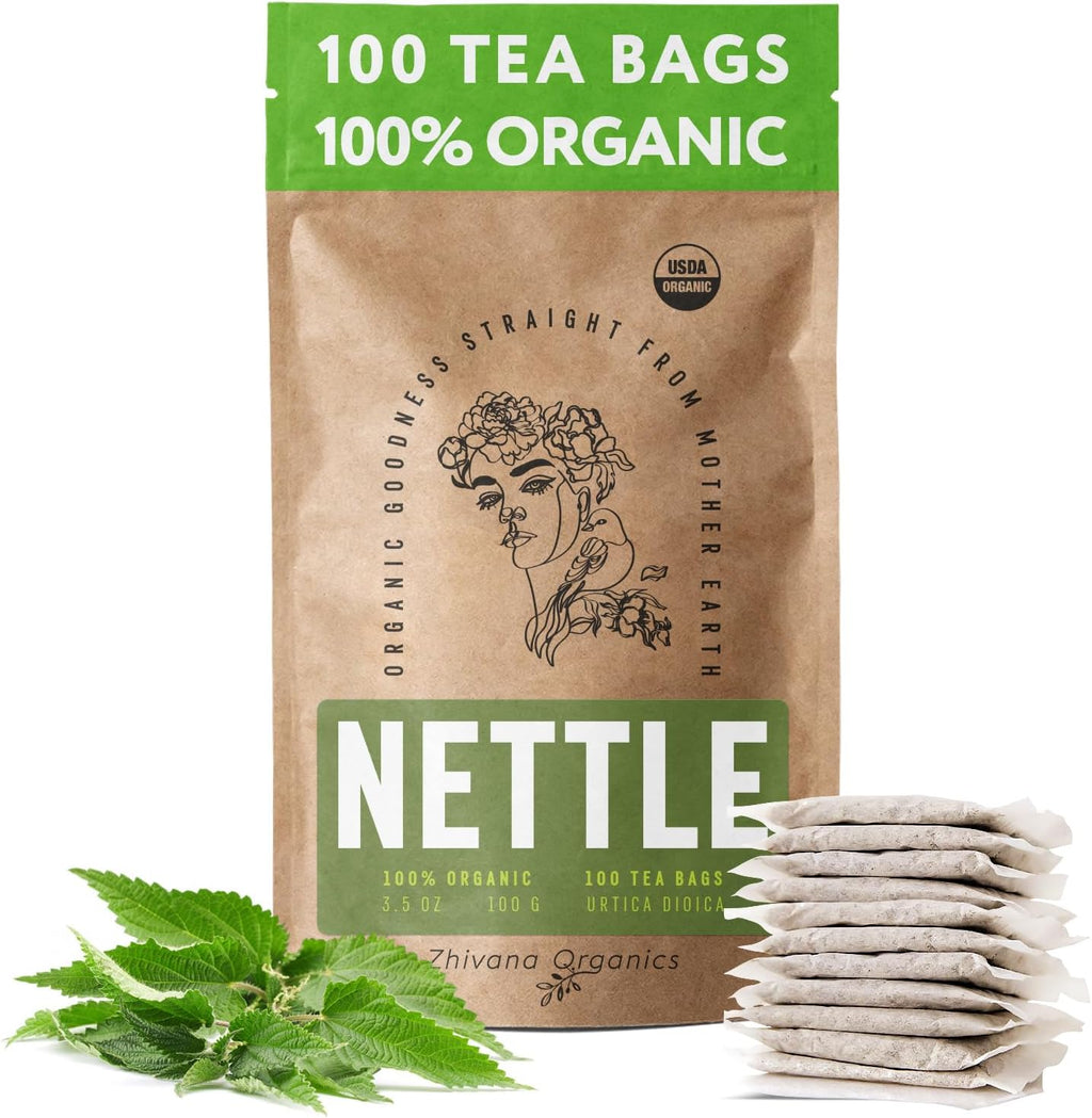 Nettle Tea Organic (100 Tea Bags) - Stinging Nettle Leaf TeaBags (Urtica Dioica) - Te de Ortiga Verde Organica - Support Digestion, Fluid Balance, Kidney, Skin, Hair