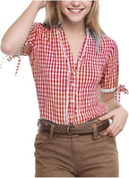 Women Oktoberfest Plaid Shirt V-Neck Button Down Top Dirndl Blouse German Bavarian Traditional Beer Girl Dirndl Blouse