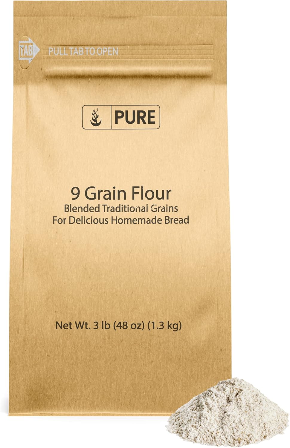 Pure Original Ingredients 9 Grain Flour (3 lb), Bread, Dough, Storable, Transportable, No Additives or Fillers