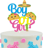 Fiesta Taco Boy Or Girl Gender Reveal Cake Topper - Glitter Cute Taco Baby Boy Or Baby Girl Birthday Cake Topper - Gender Reveal Pink Girl or Blue Boy Baby Shower Decoration