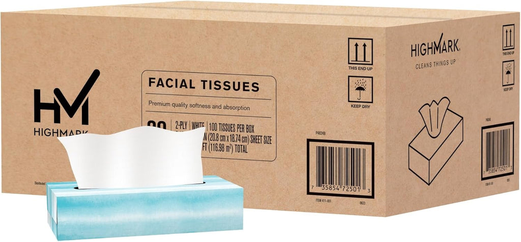 Highmark® 2-Ply Facial Tissue, Flat Box, White, 100 Tissues Per Box, Case Of 30 Boxes