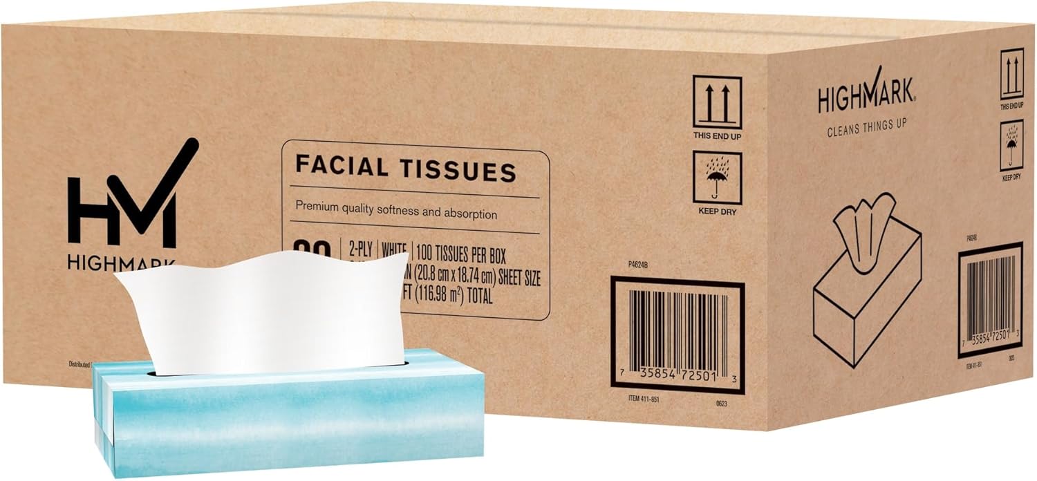 Highmark® 2-Ply Facial Tissue, Flat Box, White, 100 Tissues Per Box, Case Of 30 Boxes