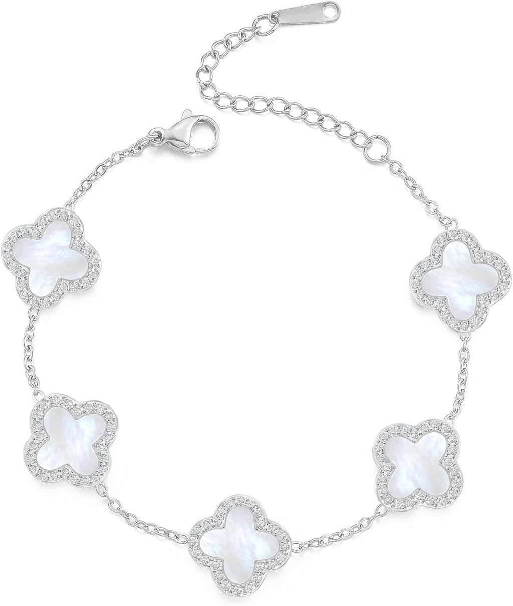 SHINYY Four Leaf Clover Bracelet for Women | 18K Gold Plated Cubic Zirconia Link Bracelet | 4 Leaf Lucky Jewelry Gift for Her
