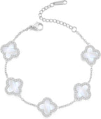SHINYY Four Leaf Clover Bracelet for Women | 18K Gold Plated Cubic Zirconia Link Bracelet | 4 Leaf Lucky Jewelry Gift for Her