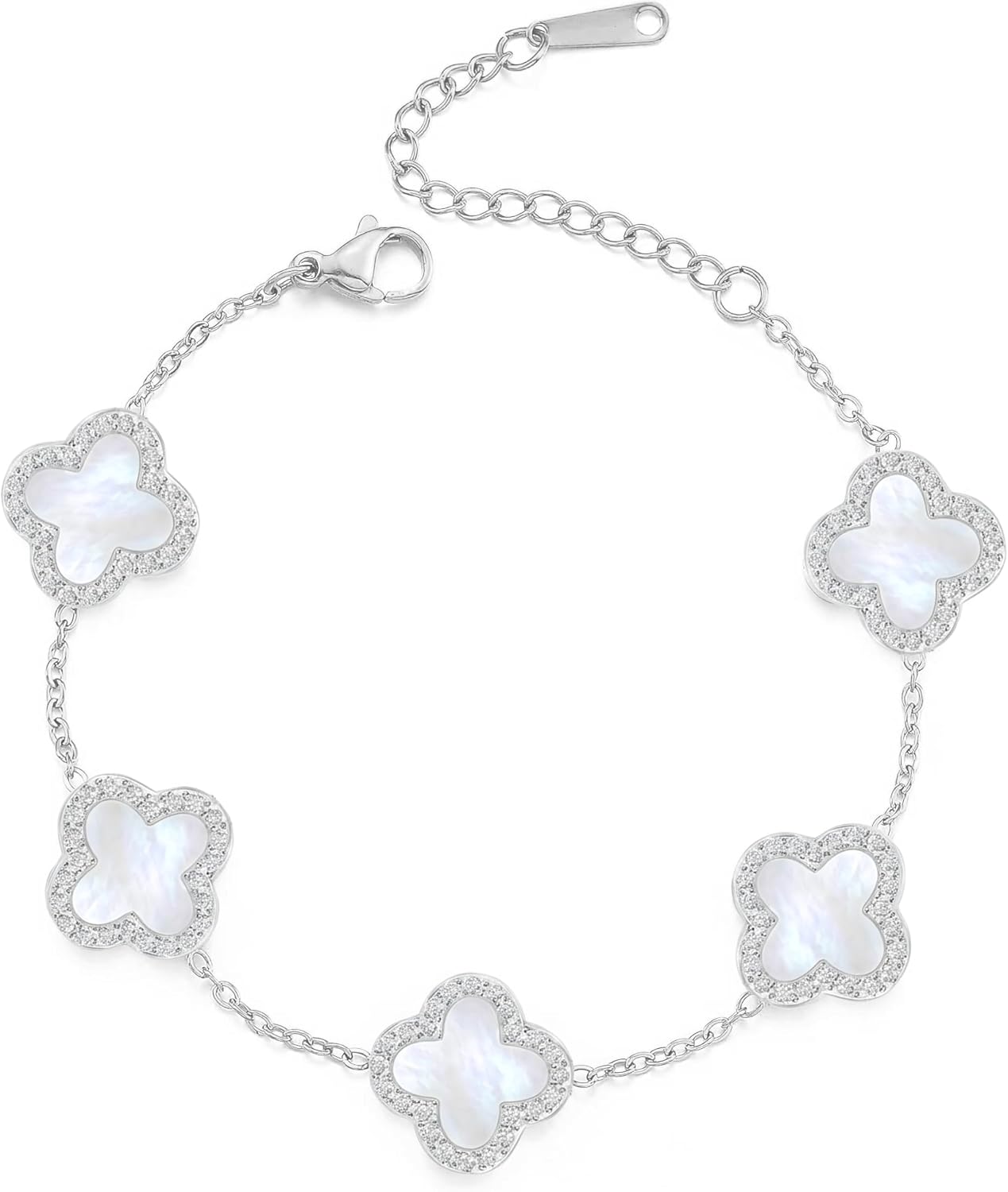 SHINYY Four Leaf Clover Bracelet for Women | 18K Gold Plated Cubic Zirconia Link Bracelet | 4 Leaf Lucky Jewelry Gift for Her