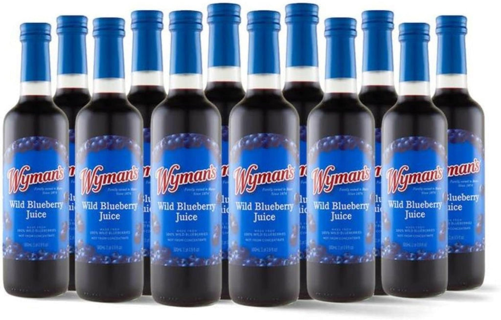 Wyman's Wild Blueberry Juice, 100% Juice, No Sugar Added, Not From Concentrate, Glass Bottled, 500mL (12 Pack)