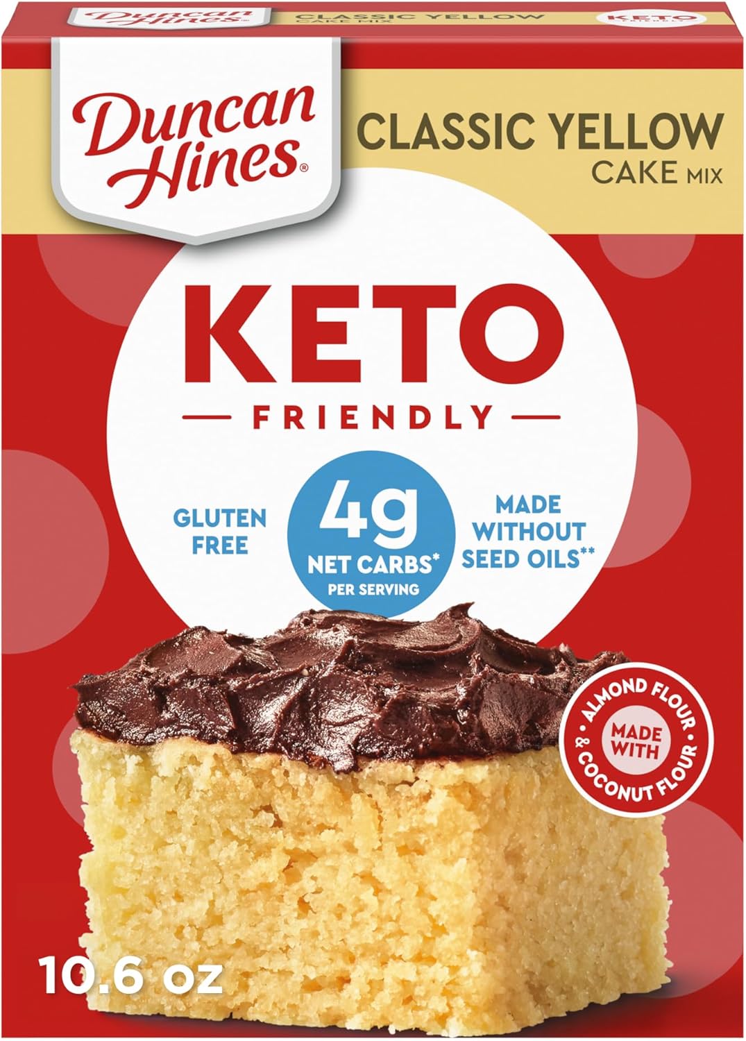 Duncan Hines Keto Friendly Classic Yellow Cake Mix, Zero Added Sugar, Gluten Free, 10.6 oz.