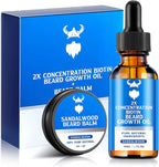 Beard Growth Oil & Beard Balm - Beard Growth Kit with 2X Concentration Biotin for Men, Natural Ingredients with Argan Oil, Jojoba Oil and Vitamin (Sandalwood)