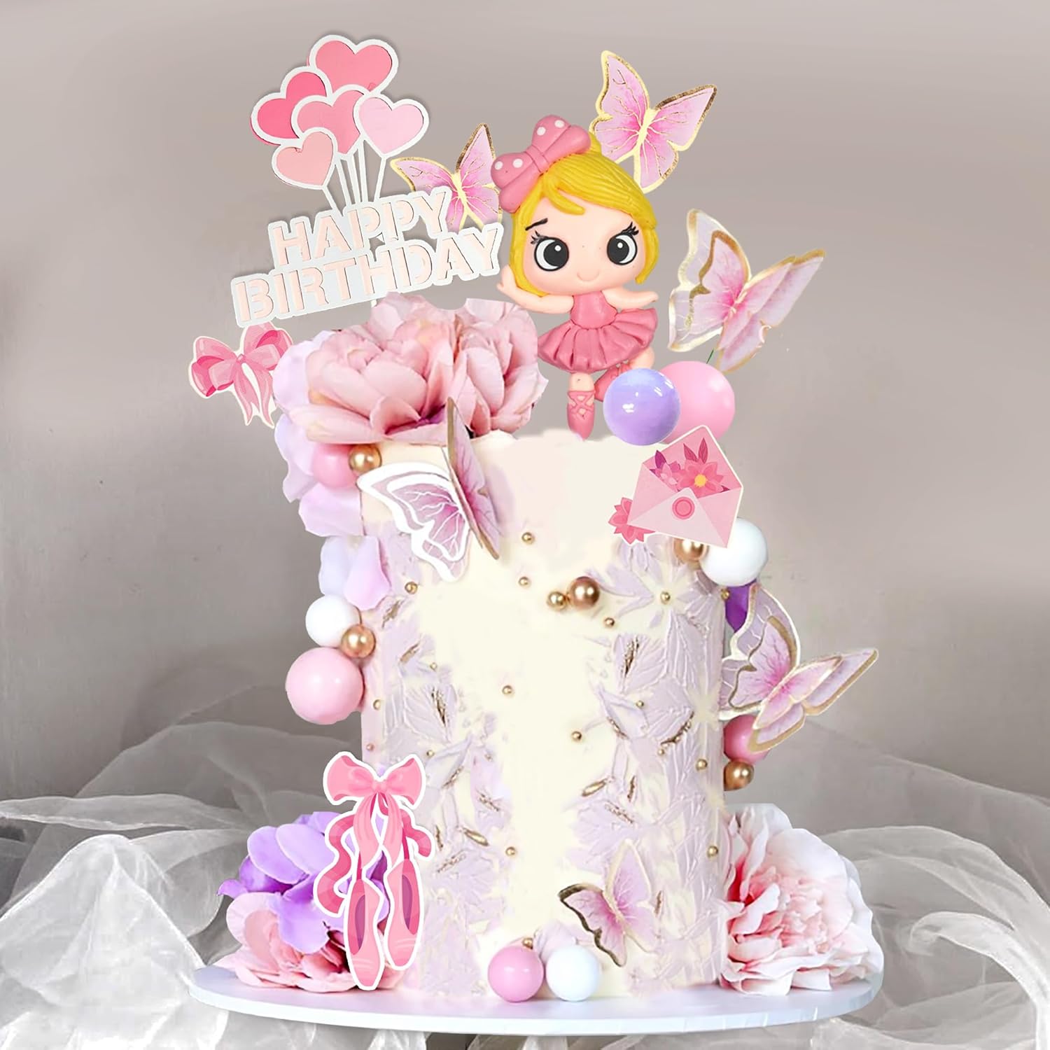 Dancing Ballet Cake Topper Butterfly Cake Decoration for Women Ballerina Theme Birthday